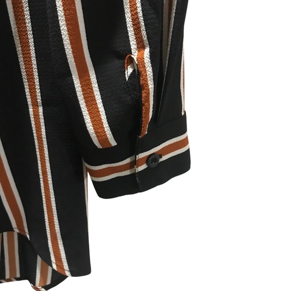 MINE Striped Long Sleeve Wrap Dress | Black Rust White Belted Midi - Picture 4 of 14